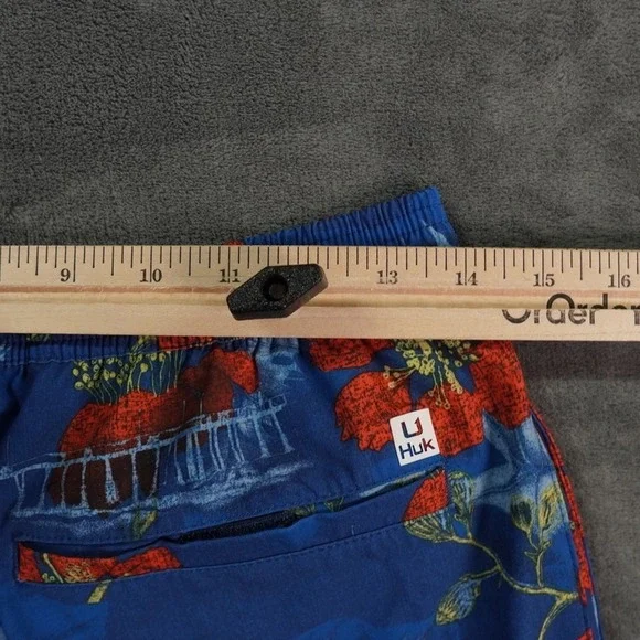 Huk Swim Trunks Mens Small Blue 5.5" Lined Floral Pier Volley Shorts Fishing - Picture 5 of 8